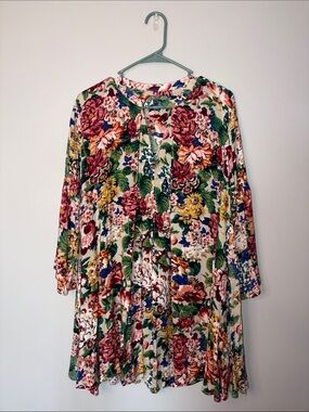Floral Print Long-Sleeve Swing Dress - Cream Multi Medium
